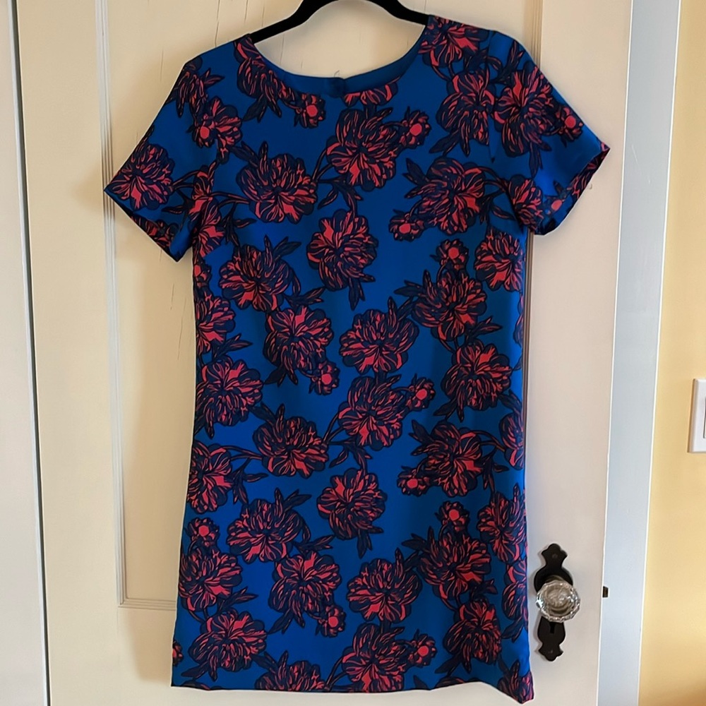 J.crew Blue Pink Floral Short Sleeves Dress